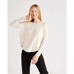 QUINCE Ecovero Brushed Long Sleeve Lounge Tee Top Heather Oatmeal Large Neutral